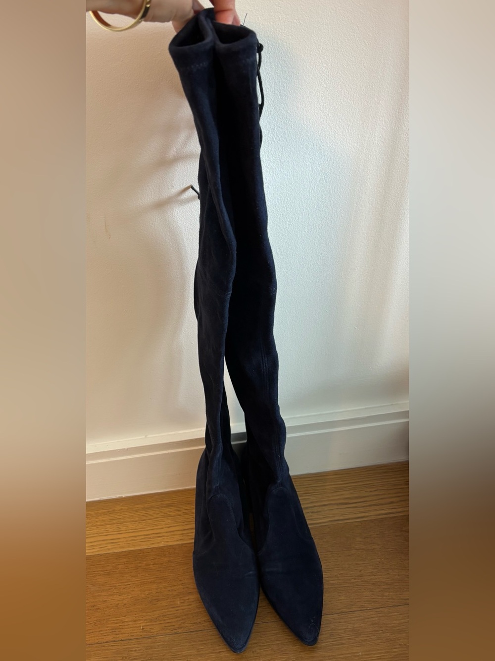Stuart Weitzman Navy Over-the-Knee Suede Boots